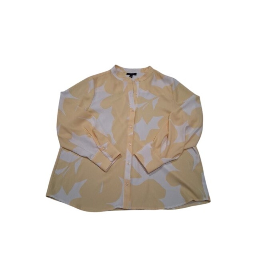 Alfani Womens Yellow White Abstract Floral Button Down Blouse Large-Classy!